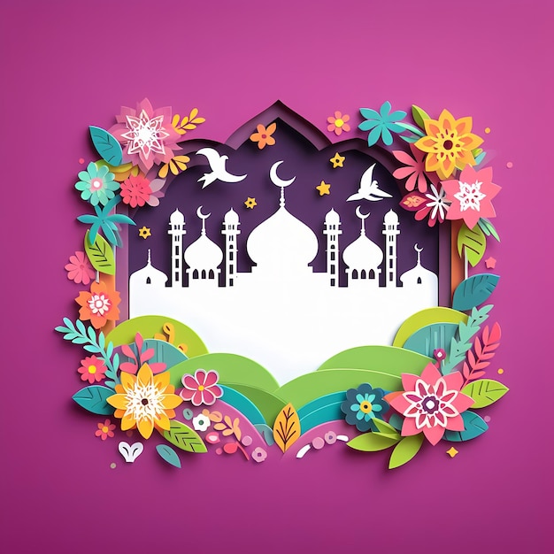 Papercut style Ramadan greeting card with an attractive soft red design and details