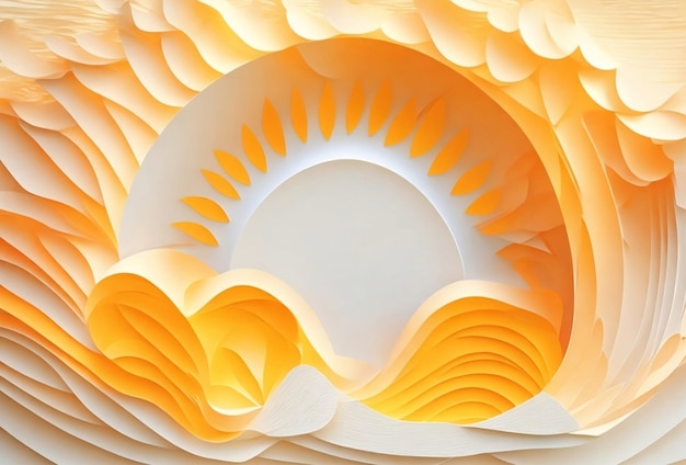 太陽の波のペーパーカットスタイル ネストされた形状のレイヤー イラスト ジェネレーティブAI