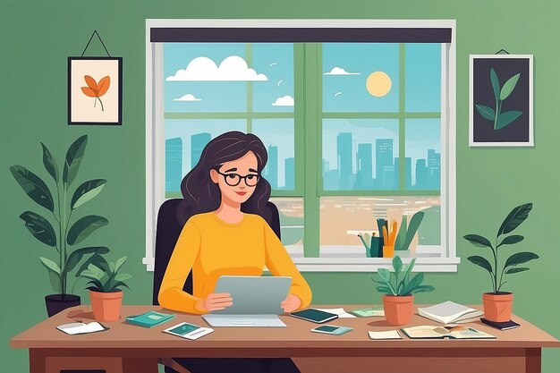 Photo paperless productivity digital home office vector scene