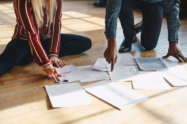 Photo paperwork on a wooden floor