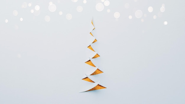 Foto papier gesneden kerstboom met bokeh lichten