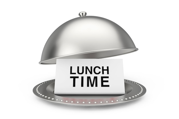Papier met lunchtijd aanmelden restaurant cloche op een witte achtergrond. 3d-rendering