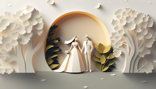 Papier snijden stijl illustratie bruiloft