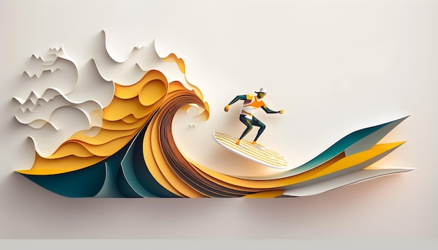 Papier snijden stijl illustratie Surfplank