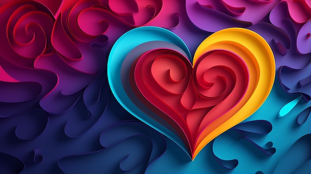 Papier uitgesneden achtergrond met 3D-effect hartvormig kleurrijk