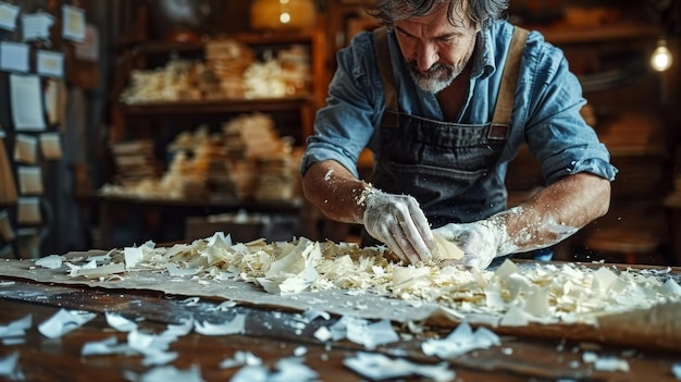 Papier wordt versnipperd door een man.