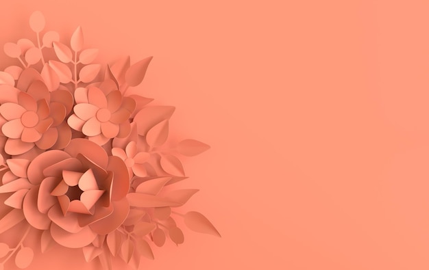 Papieren bloemen en bladeren achtergrond valentijnsdag pasen moederdag bruiloft 3d render