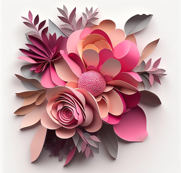 Papieren bloemen in Pinks AI gegenereerd