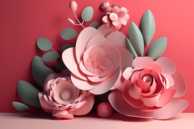 Papieren bloemen op een roze achtergrond