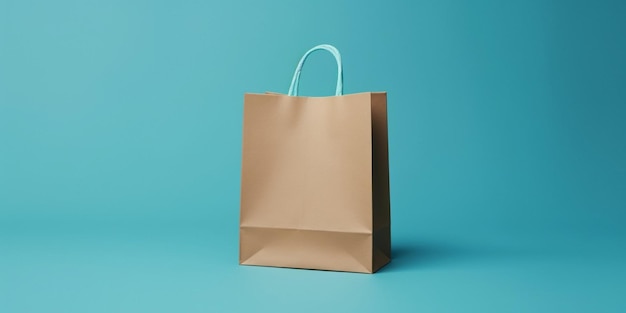 Papieren boodschappentas op blauwe achtergrond Winkelen verkoop leveringsconcept Generatieve AI