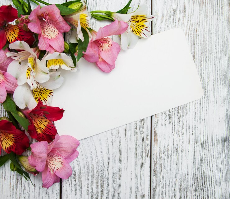 Foto papieren kaart met alstroemeria bloemen
