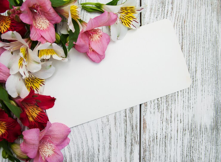 Foto papieren kaart met alstroemeria bloemen