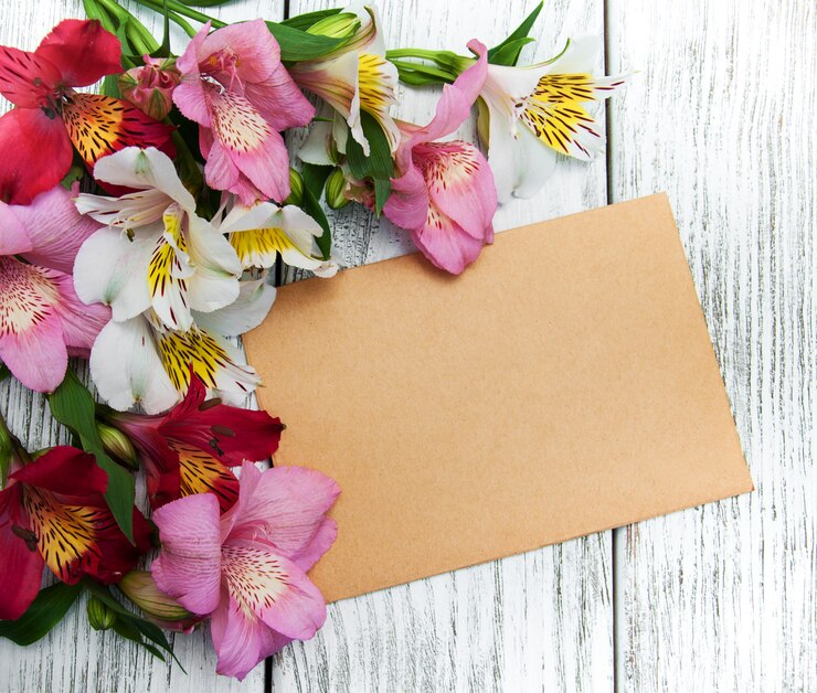Foto papieren kaart met alstroemeria bloemen