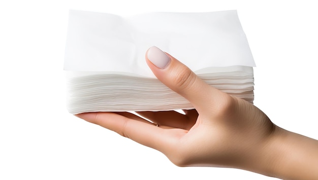 Papieren servet in de hand geïsoleerd op witte achtergrond