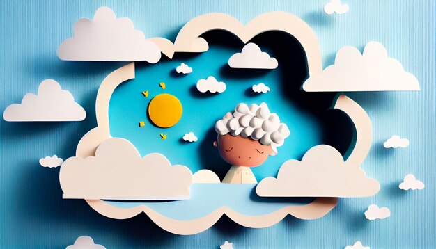 Papierhemel met wolken en baby Generatieve AI