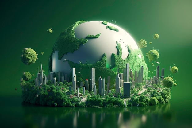 Papierkunst Groene planeet Aarde van bol futuristische Crystal Earth planeet groene bosstad Genereer Ai