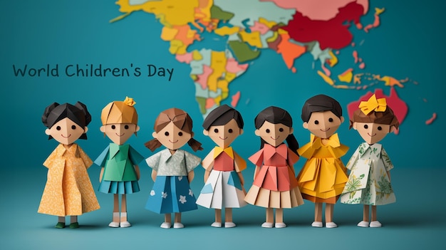 Foto papierposter van de wereld kinderdag in origami-stijl