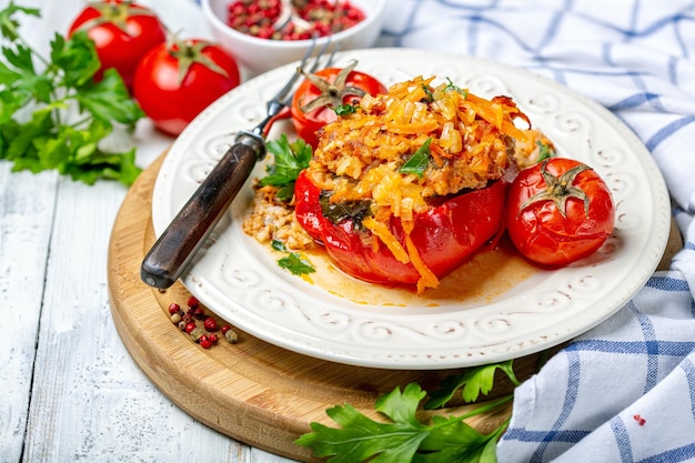Paprika's met gehakt en tomaten
