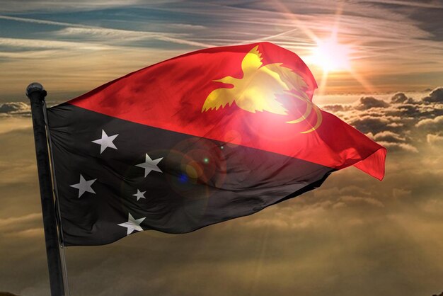 The papua_new_guinea flag 3d rendering flag ghana on a sun backortund