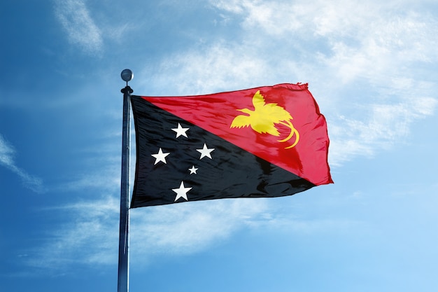 Papua New Guinea flag  on the mast