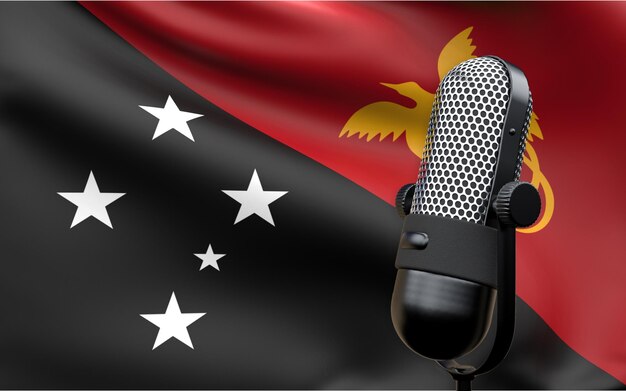 Photo papua new guinea flag with microphone 3d rendering image