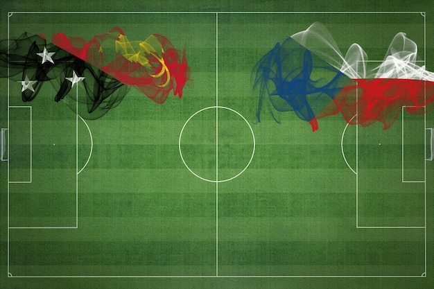 파푸아 뉴기니 vs 체코 축구 경기 국가 색상 국기 축구장 축구 경기 경쟁 개념 복사 공간