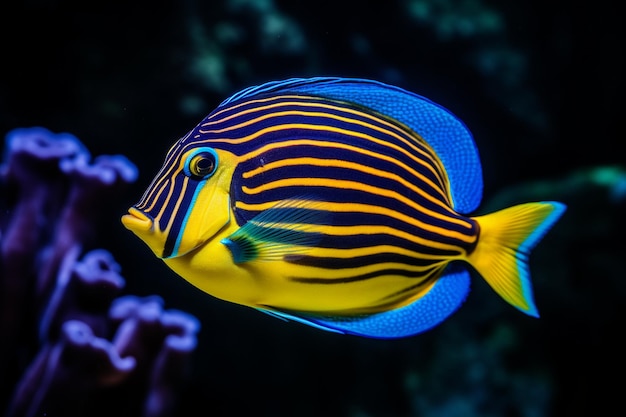 Photo paracanthurus hepatus blue surgeonfish fish underwater in sea