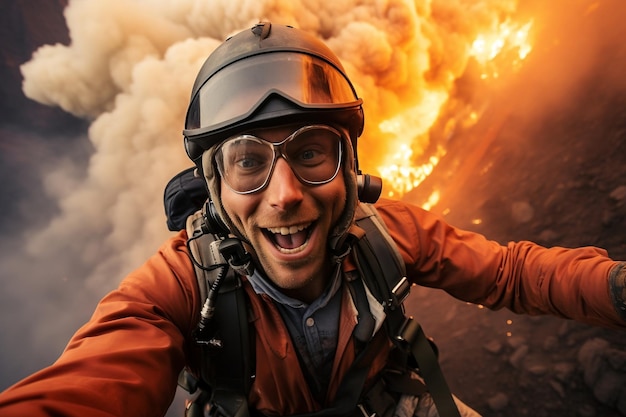 Parachutespringen Selfie boven vulkanische tektoniek Ai