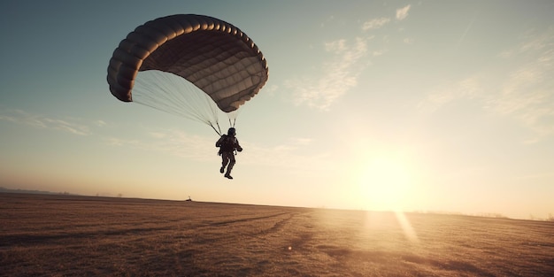 Photo parachuting action sport paratroopers or parachutist freefalling and descending with parachutes sky sport background