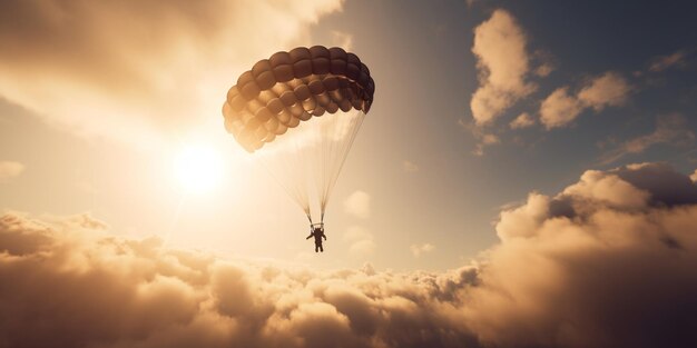 Photo parachuting action sport paratroopers or parachutist freefalling and descending with parachutes sky sport background