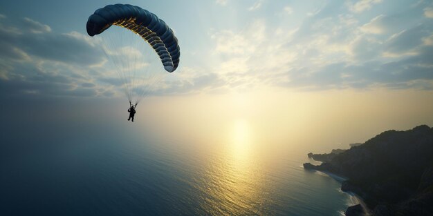 Photo parachuting action sport paratroopers or parachutist freefalling and descending with parachutes sky sport background