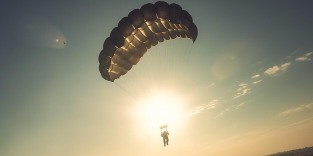 Parachuting Action sport Paratroopers or parachutist freefalling and descending with parachutes Sky Sport background