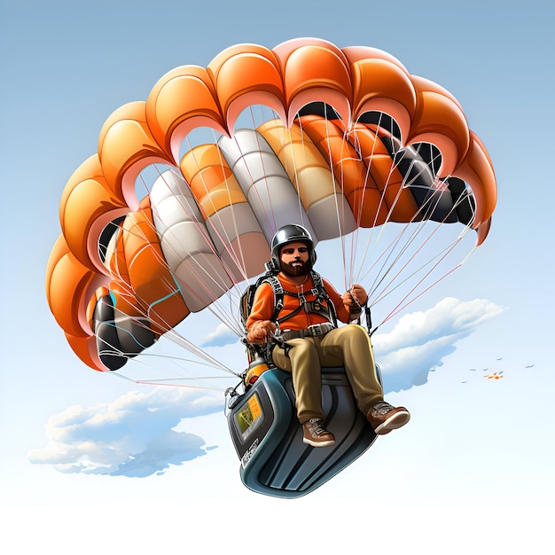 Parachutist with a parachute on a background of blue sky