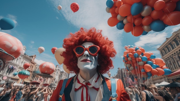Parade float met ballonnen en hoge hoed dragen man Amerikaanse onafhankelijkheidsdag