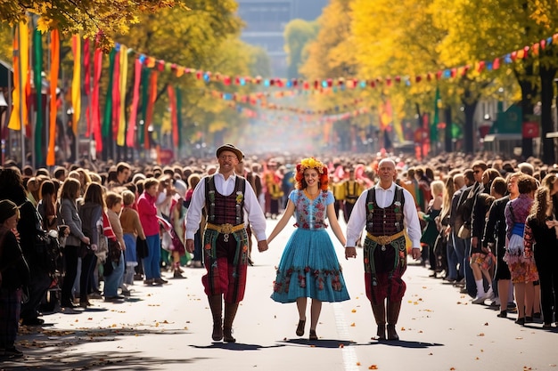 Parade on occasion of Octoberfest worlds largest folk festival of Munich Germany Generative Ai