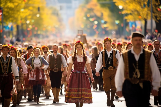 Парад по случаю Octoberfest, крупнейшего в мире фольклорного фестиваля в Мюнхене, Германия