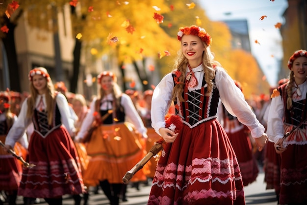 Parade on occasion of Octoberfest worlds largest folk festival of Munich Germany