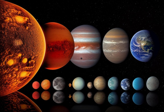 Photo parade of planets in the solar system ai generated