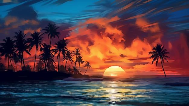 Paradijspalmen Hawaii silhouet zee generatieve AI