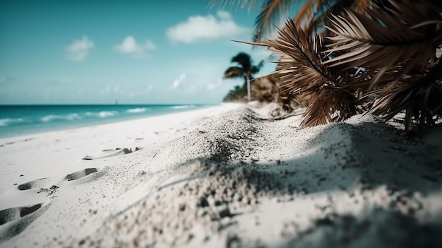 Paradijsstrand met palmbomen met wit zand en turkoois water met generatieve AI