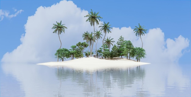 Foto spiaggia paradisiaca o isola in mezzo al mare lontano rendering di illustrazioni 3d