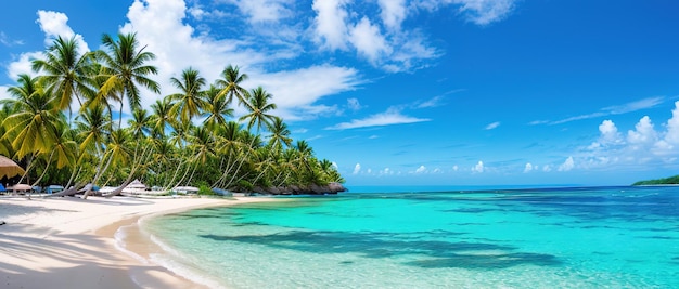 Paradise beach of a tropical island palm trees white sand azure water Famous stone beach