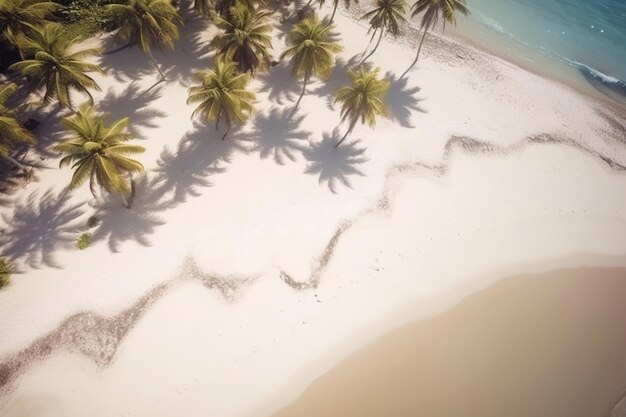 Paradise Found Aerial View of White Sand Beach with Palm Trees and Crystal Blue Waters