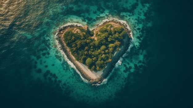 Photo paradise island in the form of heart aerial view