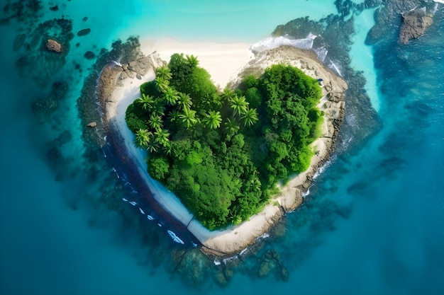 Paradise Island in de vorm van hart ai generatieve illustratie