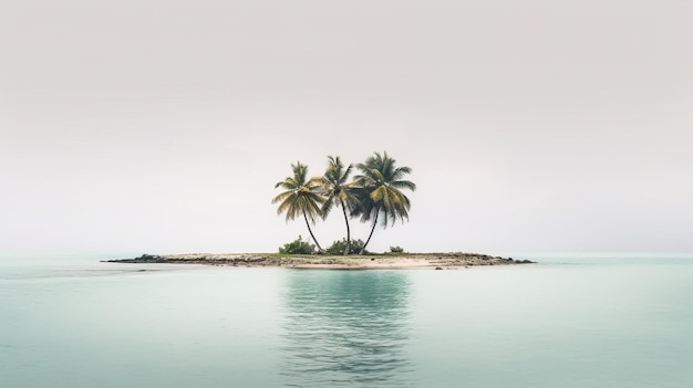 Paradise island with palm trees on a calm shallow beach in the background the sea