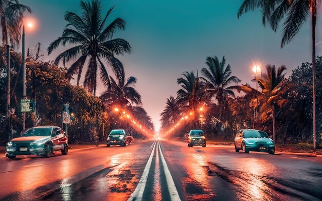 Photo paradise rainy night scene