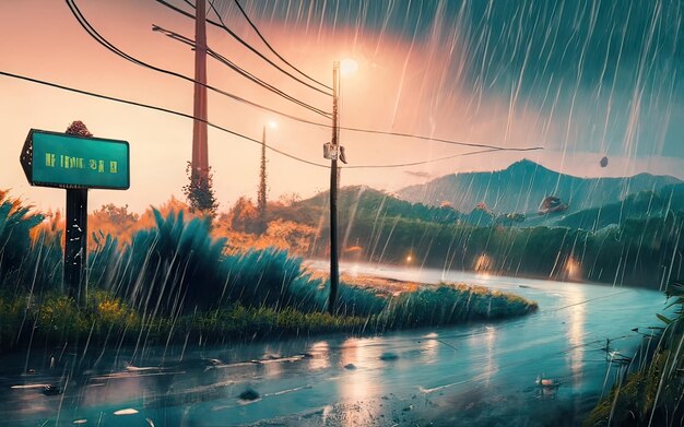 Photo paradise rainy night scene