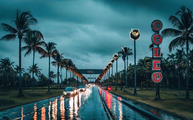 Photo paradise rainy night scene