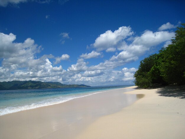 Paradise tropical seascape with turquoise water and cloudy sky at gili meno island, indonesia